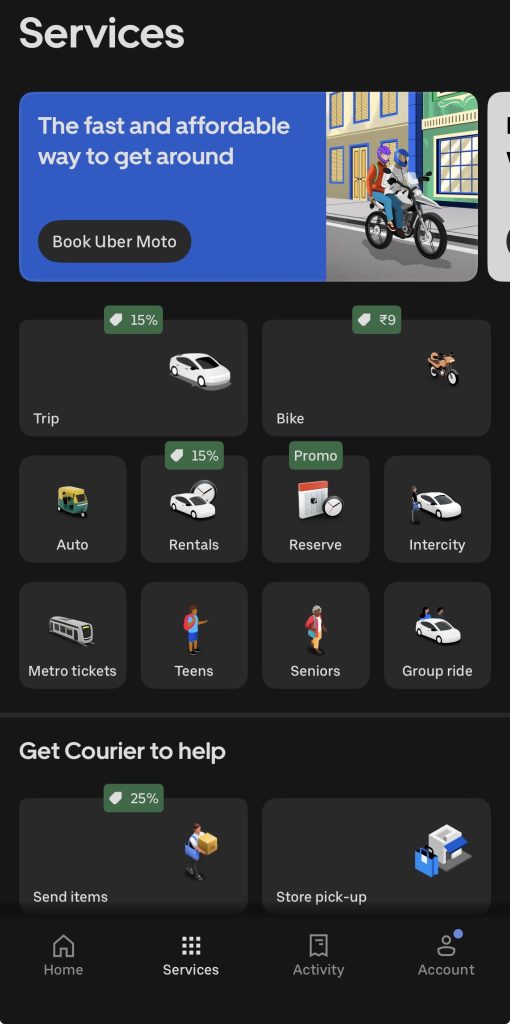 Uber Services Screen Icons: The Quick Rundown